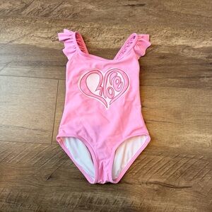 3Y Chloé Pink Ruffle Swimsuit with Heart Design